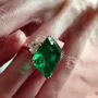 Emerald Cut Emerald Green 3-Stone Yellow Gold Engagement Ring in 925 Sterling Silver