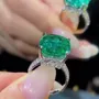 Cushion Cut Emerald Green Art Deco Engagement Ring in 925 Sterling Silver
