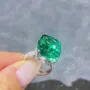 Cushion Cut Emerald Green Art Deco Engagement Ring in 925 Sterling Silver