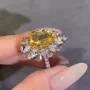 Pear Cut Citrine Yellow Halo 925 Sterling Silver Engagement Ring