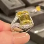 Emerald Cut Citrine Yellow Art Deco 925 Sterling Silver Engagement Ring