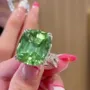 Cushion Cut Peridot Green Art Deco 925 Sterling Silver Engagement Ring