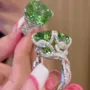 Cushion Cut Peridot Green Art Deco 925 Sterling Silver Engagement Ring