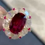 Cushion Cut Garnet Red Art Deco Halo 925 Sterling Silver Yellow Gold Engagement Ring