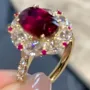 Cushion Cut Garnet Red Art Deco Halo 925 Sterling Silver Yellow Gold Engagement Ring