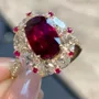 Cushion Cut Garnet Red Art Deco Halo 925 Sterling Silver Yellow Gold Engagement Ring
