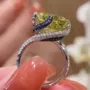 Asscher Cut Peridot Green Art Deco 925 Sterling Silver Engagement Ring