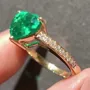 Heart Cut Emerald Green Yellow Gold 925 Sterling Silver Engagement Ring