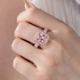 Radiant Cut Fancy Pink Halo 925 Sterling Silver Rose Gold Engagement Ring