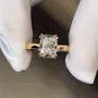 Radiant Cut Diamond White Hidden Halo 925 Sterling Silver Yellow Gold Engagement Ring