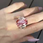 Oval Cut Fancy Pink 3-Stone 925 Sterling Silver Engagement Ring