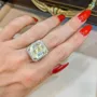Asscher Cut Citrine Yellow Halo 925 Sterling Silver Engagement Ring