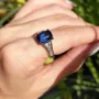 Radiant Cut Sapphire Blue Art Deco 925 Sterling Silver Engagement Ring