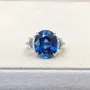 Oval Cut Sapphire Blue 3-Stone 925 Sterling Silver Engagement Ring