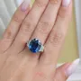 Oval Cut Sapphire Blue 3-Stone 925 Sterling Silver Engagement Ring