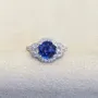 Round Cut Sapphire Blue Halo 925 Sterling Silver Engagement Ring