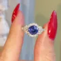 Round Cut Sapphire Blue Halo 925 Sterling Silver Engagement Ring