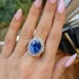 Oval Cut Sapphire Blue Double Halo 925 Sterling Silver Engagement Ring