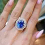 Oval Cut Sapphire Blue Double Halo 925 Sterling Silver Engagement Ring