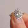 Oval Cut Aquamarine Blue 925 Sterling Silver Yellow Gold Halo Engagement Ring