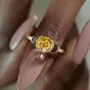 Round Cut Citrine Yellow 925 Sterling Silver Yellow Gold 3-Stone Engagement Ring