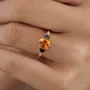 Oval Cut Orange Sapphire 925 Sterling Silver Yellow Gold 3-Stone Engagement Ring