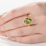 Geo Cut Peridot Green 925 Sterling Silver Yellow Gold Solitaire Engagement Ring