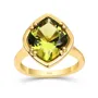 Geo Cut Peridot Green 925 Sterling Silver Yellow Gold Solitaire Engagement Ring