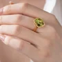 Geo Cut Peridot Green 925 Sterling Silver Yellow Gold Solitaire Engagement Ring