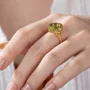 Geo Cut Peridot Green 925 Sterling Silver Yellow Gold Solitaire Engagement Ring