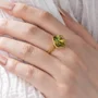 Geo Cut Peridot Green 925 Sterling Silver Yellow Gold Solitaire Engagement Ring