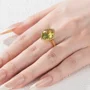 Geo Cut Peridot Green 925 Sterling Silver Yellow Gold Solitaire Engagement Ring