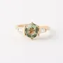 Hexagon Cut Peridot Green 925 Sterling Silver Yellow Gold 3-Stone Engagement Ring