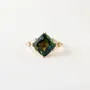 Princess Cut Emerald Green 925 Sterling Silver Yellow Gold Art Deco Engagement Ring