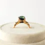Cushion Cut Emerald Green 925 Sterling Silver Yellow Gold 3-Stone Engagement Ring