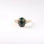 Oval Cut Emerald Green 925 Sterling Silver Yellow Gold 3-Stone Engagement Ring