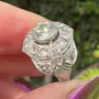 Round Cut Diamond White 925 Sterling Silver Halo Art Deco Engagement Ring