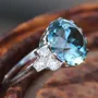 Round Cut Aquamarine Blue 925 Sterling Silver 3-Stone Engagement Ring