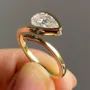 Pear Cut Diamond White 925 Sterling Silver Yellow Gold Art Deco Solitaire Engagement Ring