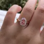 Oval Cut Fancy Pink 925 Sterling Silver Rose Gold Halo Engagement Ring