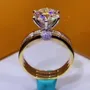 Round Cut Diamond White 925 Sterling Silver Art Deco Yellow Gold Two-tone Engagement Ring