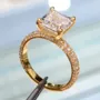Asscher Cut Diamond White 925 Sterling Silver Yellow Gold Classic Engagement Ring