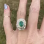Oval Cut Emerald Green 925 Sterling Silver Yellow Gold Halo Art Deco Engagement Ring