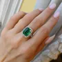 Emerald Cut Emerald Green 925 Sterling Silver Halo Engagement Ring