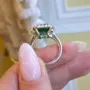 Emerald Cut Emerald Green 925 Sterling Silver Halo Engagement Ring