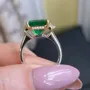 Princess Cut Emerald Green 925 Sterling Silver Two-tone 3-Stone Engagement Ring