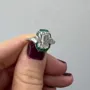 Emerald Diamond White Sterling Silver Halo 3-Stone Engagement Ring