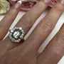 Emerald Cut Aquamarine Sterling Silver Halo Engagement Ring