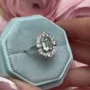 Emerald Cut Aquamarine Sterling Silver Halo Engagement Ring