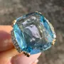 Cushion Cut Aquamarine Sterling Silver Yellow Gold Halo Engagement Ring
